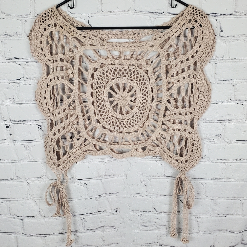 Crochet Macrame Boho Tie Waist Top OSFM